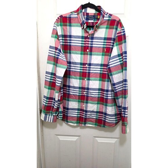 Ralph Lauren Polo Mens Classic Fit Plaid Button-Down Shirt XXL Red/Green/Blue - Picture 2 of 8
